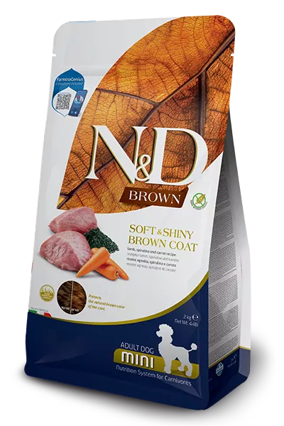 Farmina N&D dog BROWN (GF) adult mini, spirulina & carrot, lamb 2 kg