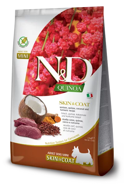 Farmina N&D dog QUINOA (GF) adult mini, skin & coat, venison & coconut 2,5 kg