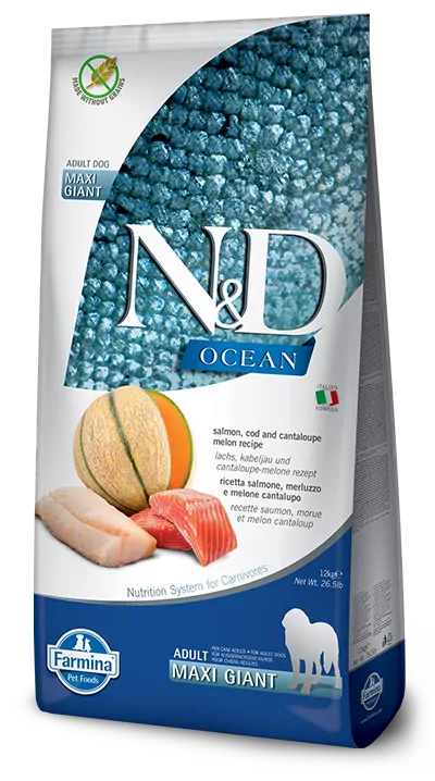 Farmina N&D dog OCEAN (GF) adult giant maxi, salmon, cod & cantaloupe melon 12 kg