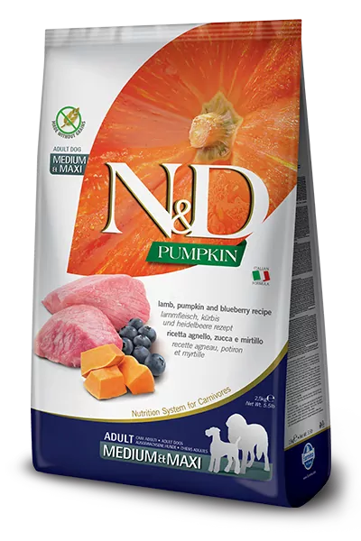 Farmina N&D dog PUMPKIN (GF) adult medium & maxi, lamb & blueberry 2,5 kg