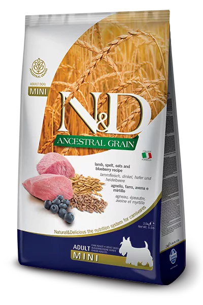 Farmina N&D dog AG adult mini, lamb, spelt, oats & blueberry 0,8 kg