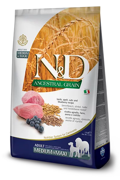 Farmina N&D dog AG adult medium & maxi, lamb, spelt, oats & blueberry 2,5 kg