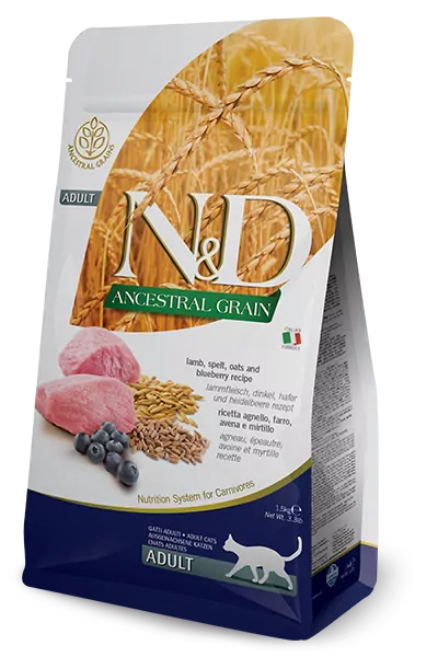 Farmina N&D cat AG adult, lamb, spelt, oats & blueberry 5 kg