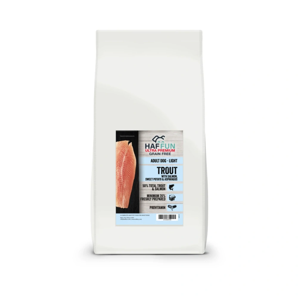 HAFFUN Dospelý pes Light Grain-Free - Pstruh s lososom 12kg