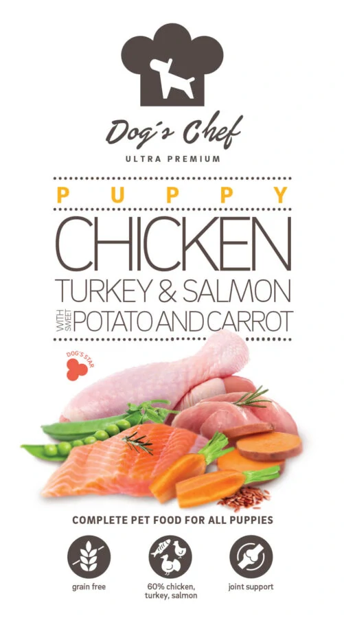 Dog’s Chef CHICKEN, TURKEY & SALMON WITH SWEET POTATO AND CARROT Puppy 15kg
