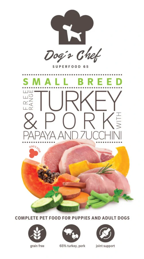 Dog’s Chef FREE RANGE TURKEY & PORK WITH PAPAYA AND ZUCCHINI Small Breed 12kg