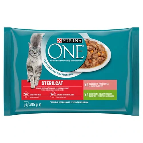 PURINA ONE Multipack Sterilcat mini filetky s morkou a zelenými fazuľkami / s lososom a mrkvou v šťave 4x85g