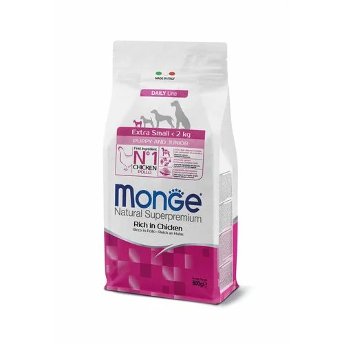 MONGE Natural Superpremium Extra Small Puppy & Junior 800g suché krmivo s kuracím pre šteňatá veľmi malých plemien