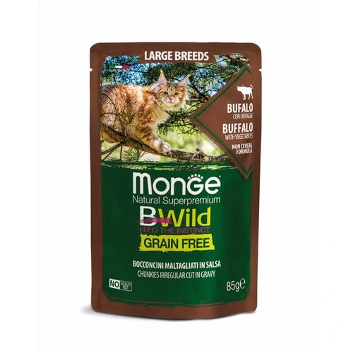 MONGE BWild Cat Grain Free Large breed 85g kapsička pre dospelé mačky veľkých plemien byvol so zeleninou