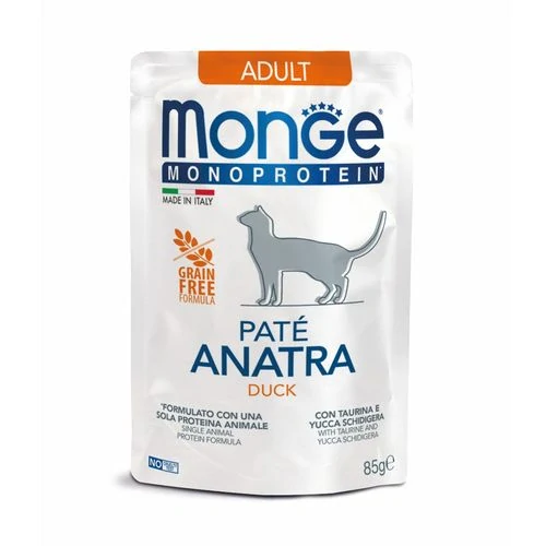 MONGE Monoprotein Pate Adult 85g monoproteínová paštéta v kapsičke s kačicou pre dospelé mačky