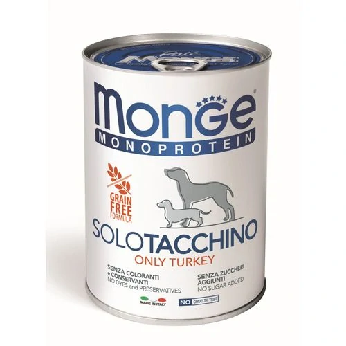 MONGE Monoprotein Adult Turkey 400g paštéta čisto morčacie pre dospelé psy