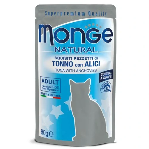 MONGE NATURAL 80g kapsička pre dospelé mačky tuniak s ančovičkami v želé
