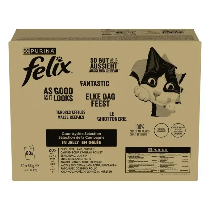 FELIX Fantastic Multipack s hovädzím, kuraťom, kačicou, jahňacím v želé 80x85 g
