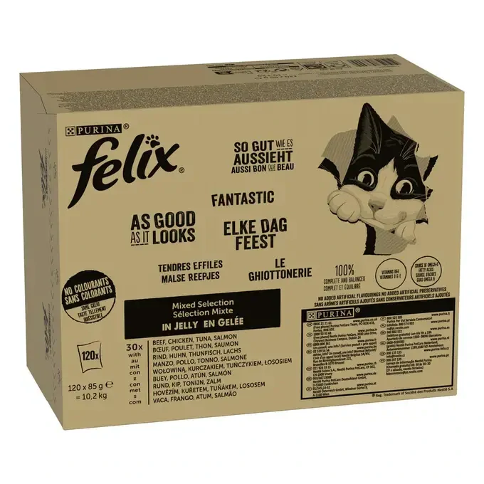 FELIX® Fantastic multipack 120×85 g (hovädzie/kuracie/tuniak/losos)