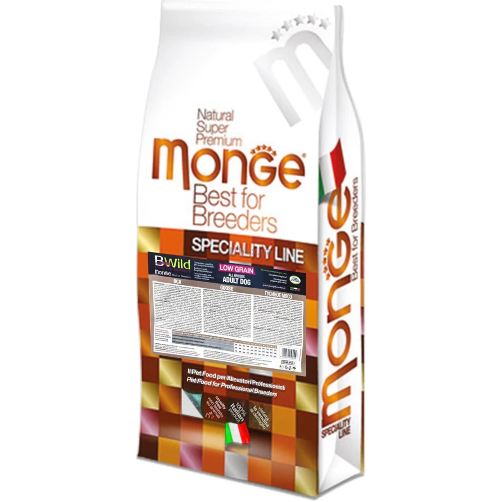 MONGE BREEDER B-WILD Low Grain 15kg kompletné krmivo s husacím mäsom pre dospelé psy všetkých plemien