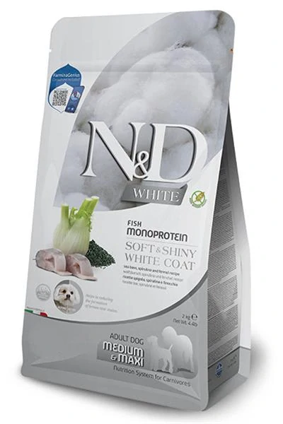 Farmina N&D dog WHITE (GF) adult med/max, sea bass, spirulina & fenel 2 kg