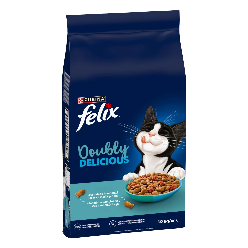 FELIX Doubly Delicious Adult s lososom a morskou rybou 10kg suché krmivo pre mačky