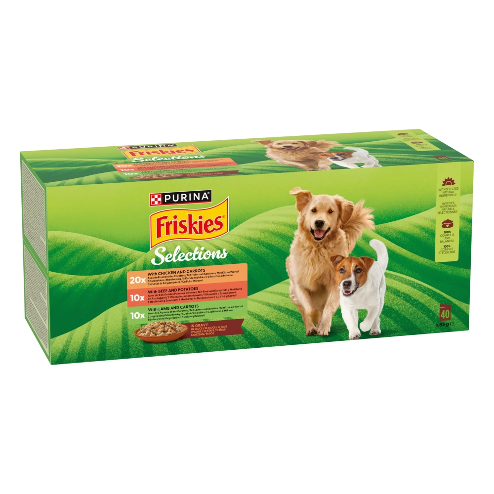 FRISKIES Selections Adult Multipack 40x85g hovädzie, kura, jahňacie v šťave