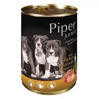 PIPER JUNIOR 24x400g kuracie žalúdky a hnedá ryža konzerva pre šteniatka