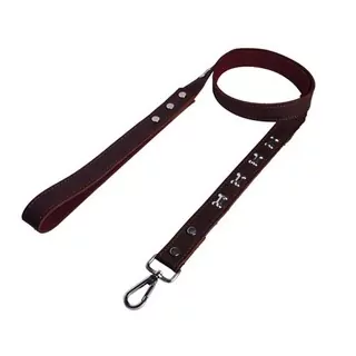COBBYS PET Vodidlo z pravej kože podšité zdobený kostičkami 120cm/25mm hnedé