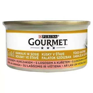 Nestlé GOURMET GOLD cat losos&kura kúsky šťava konz.12x85 g