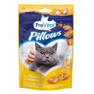 PreVital Snack vankúšiky plnené kuracinou a syrom 60g pre mačky
