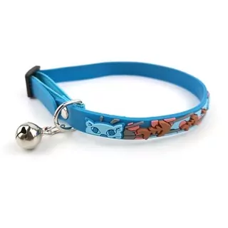 Elastický obojok pre mačky s rolničkou 20-30cm/10mm modrý rybí dizajn