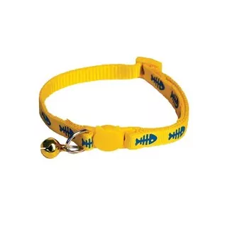 Nastaviteľný obojok pre mačky žltý s rolničkou 20-30cm/10mm rybia kosť s bezpečnostnou sponou