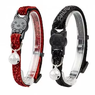 DUVO+ Nylonový obojok GLITTER pre mačky 22-30cm/10mm čierny/červený 1ks