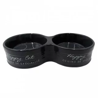 DUVO+ Keramická dvojmiska pre mačky HAPPY CAT - antracit 26x13x5,5cm 300ml