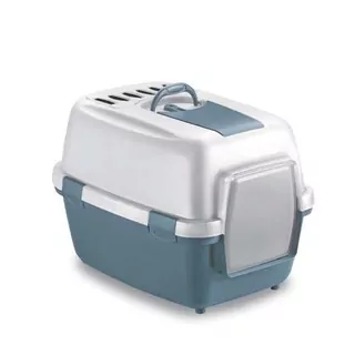 STEFANPLAST WivaCat Praktická krytá mačacia toaleta s filtrom a lopatkou biela/modrá 55x40x40cm