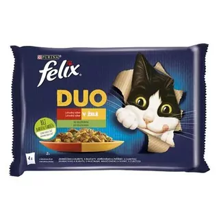 FELIX Fantastic DUO kapsička 4x85g jahňacie a kurča s paradajkami, bravčové a divina s cuketou v želé