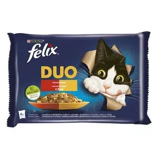 FELIX Fantastic DUO kapsička 4x85g kurča a ľadvinky, hovädzie a hydinové, morka a pečeň, jahňacie a teľacie v želé