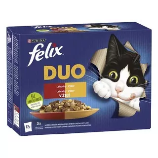FELIX Fantastic DUO kapsička 12x85g kurča a ľadvinky, hovädzie a hydinové, morka a pečeň, jahňacie a teľacie v želatine