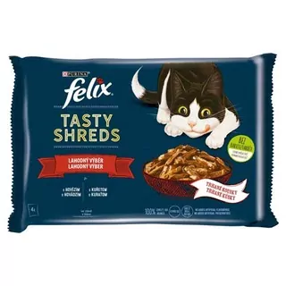 FELIX TASTY SHREDS Multipack hovadzie a kura 4x80g lahodný výber v šťave