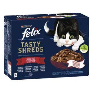 FELIX TASTY SHREDS Multipack 12x80g hovädzie/ kura/ kačica/ morka v šťave