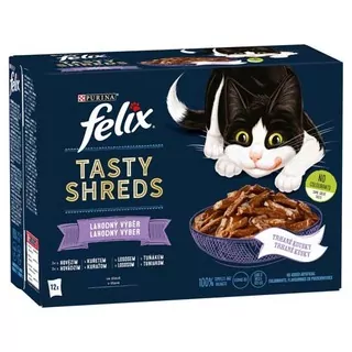 FELIX TASTY SHREDS Multipack 12x80g hovädzie/ kura/ losos/ tuniak v šťave