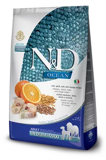 Farmina N&D dog OCEAN (AG) adult medium & maxi, codfish, spelt, oats & orange 12 kg