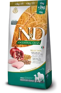 Farmina N&D dog AG SELECTION adult medium & maxi, chicken, spelt, oats & pomegranate 12 kg + 3 kg