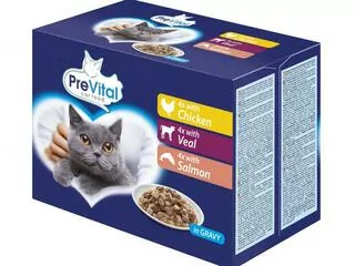 PreVital kapsičky pre mačky kuracie, teľacie a losos, 12x100g