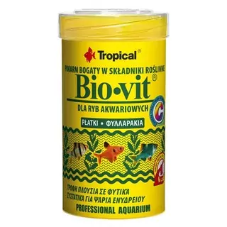 TROPICAL Bio-vit 100ml/20g vločkové krmivo s vysokým obsahom rastlinných zložiek pre akváriové ryby