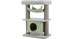 JUNIOR škrabadlo LUNITO, 2 poschodia, jaskyňa, hammock, 71 cm, šedá/mätová