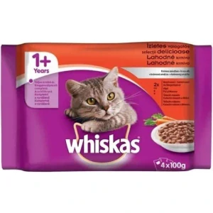 Mars WHISKAS kapsička cat Mäs.výber kura a hrach&hovädzie&morka&jahňa a mrkva v šťave 4 x 85 g