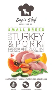 Dog’s Chef  FREE RANGE TURKEY & PORK WITH PAPAYA AND ZUCCHINI Small Breed 12kg