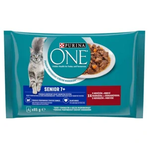 PURINA ONE Multipack SENIOR 7+ mini filetky s hovädzím a mrkvou s šťave 4x85g