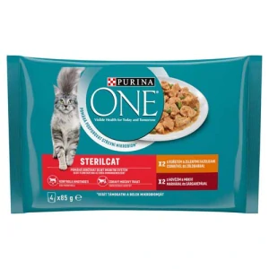 PURINA ONE Multipack Sterilcat mini filetky s kuraťom a zelenými fazuľkami / s hovädzím a mrkvou v šťave 4x85g