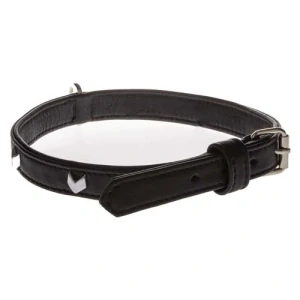 COBBYS PET Obojok z pravej kože čierny so striebornými dekoráciami podšitý originálnou kožou 20mm/50cm