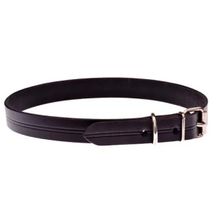 COBBYS PET Obojok z pravej kože čierny dvojpruhovou hĺbkovou tlačou uprostred 20mm/45cm