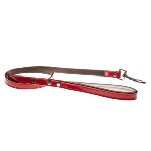 COBBYS PET Vodidlo z pravej kože lesklé červené prešité s brúsenou kožou,s  podšitou rukoväťou 120cm/15mm