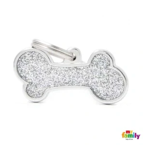 MF BIG BONE GLITTER GREY gravírovateľný prívesok 2x4cm